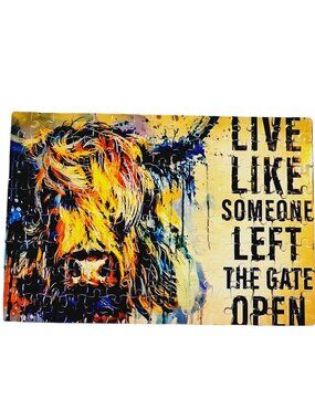 Highland Cow Gate Open 120 Piece Custom Handmade Jigsaw Puzzle